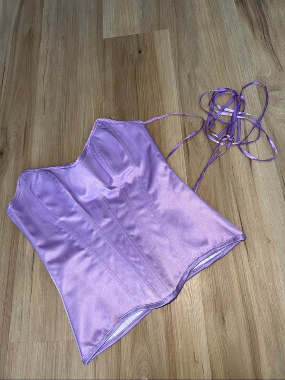 Lavender Satin Lace-Up Corset Top